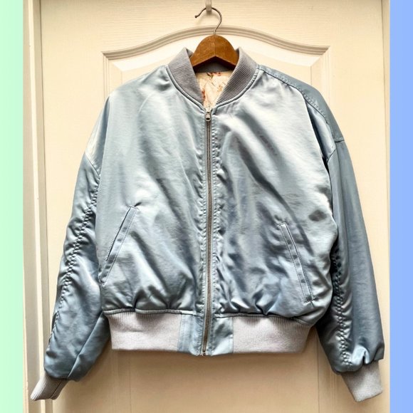 Urban Outfitters Cara Satin Reversible Bomber Jacket Size Medium - Picture 1 of 5